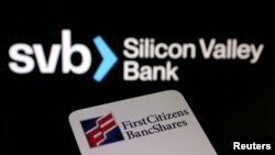 FILE PHOTO: Illustration shows First Citizens BancShares and SVB (Silicon Valley Bank) logos