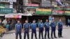 Police personnel stand guard in front of the Bangladesh Nationalist Party (BNP) headquarters during nationwide transport blockade called by BNP, in Dhaka, Nov. 5, 2023. Police have arrested nearly 8,000 opposition figures in a nationwide crackdown, a report said.