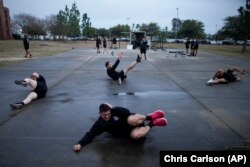 Army Staff Sgt. Daniel Murillo in physical training at Ft. Bragg on Wednesday, Jan. 18, 2023, in Fayetteville, N.C. (AP Photo/Chris Carlson)