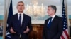 Secretary of State Antony Blinken, right, looks to NATO Secretary General Jens Stoltenberg as the speaks at the State Department in Washington, June 13, 2023.
