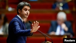 FILE - French Prime Minister Gabriel Attal speaks at the National Assembly in Paris, Jan. 30, 2024. 