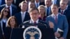 FILE — House Speaker Mike Johnson of Louisiana speaks at the Capitol in Washington, Oct. 25, 2023. Johnson has spent days in talks with members of his Republican party about several continuing resolutions options.