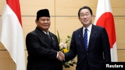 日本首相岸田文雄在東京會見到的印尼當選總統普拉博沃·蘇比安托(Prabowo Subianto)。 （2024年4月3日）