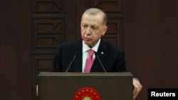 Rais wa Uturuki Tayyip Erdogan wakati akitangaza baraza lake la mawaziri mjini Ankara, Uturuki. June 3, 2023.