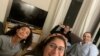 These close work friends, Catalina María Gomez Caycedo (foreground), Aleena Rupani, Henry Crabtree, and Michael Watkins meet in Crabtree's London apartment. (Photo provided by Catalina María Gomez Caycedo via AP)