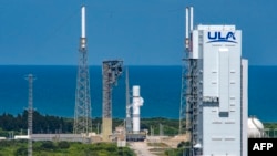 This handout picture from United Launch Alliance taken on Oct. 5, 2021, shows the United Launch Alliance Vulcan Centaur program undergoing the first round of pathfinder tanking test activities at Space Launch Complex (SLC)-41 in Cape Canaveral, Florida.