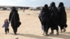 Seorang perempuan menuntun anak kecil ketika berjalan di kamp al-Hol, Suriah, pada 8 Januari 2020. (Foto: Reuters/Goran Tomasevic)