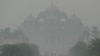 The Akshardham temple is seen amid heavy smog in New Delhi on Nov, 9, 2023. 