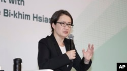 資料照：台灣當選副總統、前駐美代表蕭美琴在台北與媒體見面。（2023年11月23日）