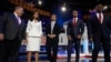 Republican presidential candidates from left, former New Jersey Gov. Chris Christie, former UN Ambassador Nikki Haley, Florida Gov. Ron DeSantis, businessman Vivek Ramaswamy and Sen. Tim Scott, R-SC, before a presidential primary debate hosted by NBC News, Nov. 8, 2023, in Miami.