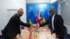 British Home Secretary James Cleverly and Rwandan Minister of Foreign Affairs Vincent Biruta hold a bilateral meeting after signing a new treaty, in Kigali, Rwanda, Dec. 5, 2023. 