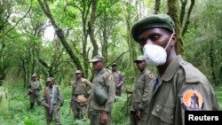 Walinda mbuga wa mbuga ya Virunga wakishika doria