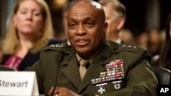 FILE - Defense Intelligence Agency Director Lt. Gen. Vincent Stewart testifies on Capitol Hill in Washington, May 23, 2017, before the Senate Armed Services Committee hearing on worldwide threats. 