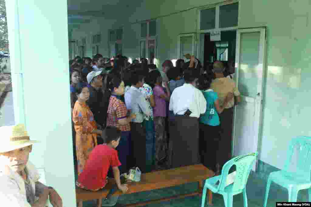 Voters lining up to vote in a polling station in Pyay Township. Nov. 8th, 2015