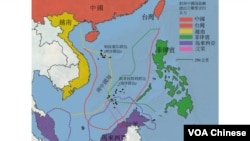 南中國海各方主權宣示示意圖