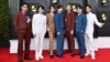 FILE - Members of the South Korean K-pop band BTS pose for a photo as they arrive for the 64th Annual Grammy Awards at the MGM Grand Garden Arena in Las Vegas, Nevada, April 03, 2022. 