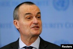 FILE - French ambassador to the United Nations Gerard Araud speaks at the U.N. headquarters in New York, April 10, 2014.