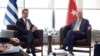 Greek Prime Minister Kyriakos Mitsotakis, left, meets with Turkish President Recep Tayyip Erdoğan on the sidelines of the United Nations General Assembly Sept. 20, 2023. The leaders of Greece and Turkey agreed Wednesday to continue high-level meetings over the next three months. 