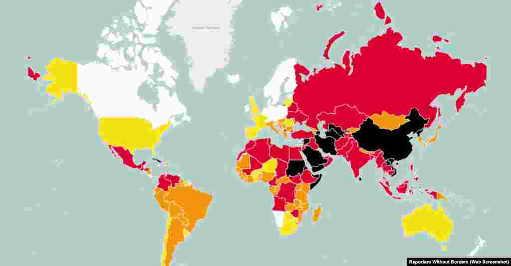 Índice de Liberdade de imprensa em 2015, dos Repórteres sem fronteiras.&nbsp;