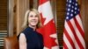 FILE - Kelly Craft, then the U.S. ambassador to Canada, is pictured at a meeting in Ottawa with Canadian Prime Minister Justin Trudeau.