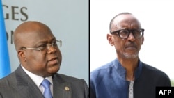 Rais wa DRC Felix Tshisekedi, kushoto, na Rais wa Rwanda Paul Kagame