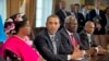 President Barack Obama in the Cabinet Room of the White House after a meeting with, from left, Malawi President Joyce Banda; Sierra Leone President Ernest Bai Koroma; and Cape Verde Prime Minister José Maria Pereira Neves , March 28, 2013.