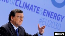 European Commission President Jose Manuel Barroso speaks about the 2030 Framework for Climate and Energy EU2030 in Brussels Jan. 22, 2014. 