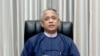 Myanmar's Investment and Foreign Economic Relations Minister Aung Naing Oo speaks during a video interview with Reuters, in Naypyitaw, Oct. 19, 2021.