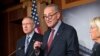 From left, Senate Majority Leader Harry Reid, D-Nev., Sen. Chuck Schumer, D-N.Y., the Democratic Policy Committee chairman, and Sen. Patty Murray, D-Wash., the Budget Committee chair, repeat their resolve to not touch the Affordable Care Act, on Capitol Hill in Washington, Sept. 19, 2013. 