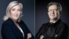 This combination of photographs created on June 16, 2024 shows French far-right party Rassemblement National (RN) party leader Marine Le Pen, left, on Oct. 20, 2021 and Jean-Luc Melenchon, candidate of the French left coalition "New Popular Front, on Jan. 24, 2017.