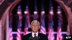 US Vice President Mike Pence speaks during the third night of the Republican National Convention at Fort McHenry National Monument in Baltimore, Maryland, August 26, 2020. (Photo by SAUL LOEB / AFP)