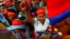 Villagers from the Boeung Kak lake community shout slogans during a protest rally in Phnom Penh, file photo. 