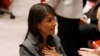 U.S. Ambassador to the United Nations Nikki Haley speaks before a Security Council vote on an Arab-backed resolution for protection of Palestinian civilians during a Security Council meeting at U.N. headquarters in New York, June 1, 2018. 