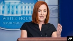La secrétaire de presse de la Maison Blanche, Jen Psaki, lors d'un point de presse dans la salle de briefing de la Maison Blanche à Washington, jeudi 22 juillet 2021.