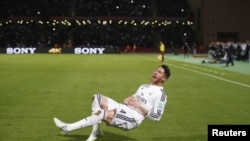 Sergio Ramos célèbre son but contre Cruz Azul lors de la Coupe du monde des clubs, Maroc le 16 décembre 2014