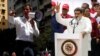 El presidente encargado, Juan Guaidó, y el presidente en disputa, Nicolás Maduro, durante sus discursos llevados a cabo el sábado 9 de marzo de 2019, en Caracas, Venezuela.