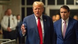 美國前總統特朗普(Donald Trump)2024年5月16日對媒體發表評論。 （媒體聯訪照片）