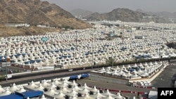 A general view shows tents housing Muslims pilgrims in Mina, near Islam's holy city of Mecca, on June 26, 2023 during the annual Hajj pilgrimage.