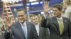 Republican presidential nominee Mitt Romney (l) and his vice presidential running mate Rep. Paul Ryan at the Republican National Convention in Tampa, Aug. 30, 2012. 