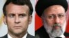 (COMBO) This combination of file pictures created on August 09, 2021 shows French President Emmanuel Macron reacts during a press conference at the Elysee presidential Palace, in Paris, on July 9, 2021.
Iran's President-elect Ebrahim Raisi looks on…