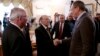 Russian Foreign Minister Sergey Lavrov, right, shakes hands with members of the Syrian delegation prior to a meeting with Qadri Jamil, former deputy prime minister representing Syria's opposition Popular Front of Change and Liberation, in Moscow, Aug. 31, 2015.