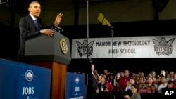 President Barack Obama speaks at Manor New Technology High School in Manor, Texas, May 9, 2013.