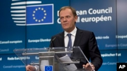 Le Président du Conseil européen, Donald Tusk, en conférence de presse à Bruxelles, le 19 mars 2015.