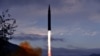 The newly developed hypersonic missile Hwasong-8 is test-fired by the Academy of Defence Science of the DPRK in Toyang-ri, Ryongrim County of Jagang Province, North Korea, in this undated photo released on September 29, 2021 by North Korea's Korean Central News Agency (KCNA). 