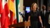 New U.S. Ambassador Kelly Craft walks to the podium to address the press after attending her first Security Council meeting, at United Nations headquarters, in New York, Sept. 12, 2019. 