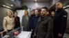 European Commission President Ursula von der Leyen, left, accompanied by Ukraine's President Volodymyr Zelenskyy, visits a railroad car equipped with medical equipment at the railway station in Kyiv. (Ukrainian Presidential Press Service via AFP)