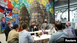 U.S. State Department Counselor Derek Chollet speaks during a briefing with media in Phnom Penh, Cambodia December 10, 2021. (U.S. Embassy in Cambodia/Handout via REUTERS) 