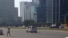 Usually choking with cars, this road leading to Gurgaon's major corporate towers was relatively empty Tuesday morning, Sept. 21, 2015. (VOA/ A. Pasricha)