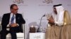 U.N. Deputy Secretary-General Jan Eliasson, left, listens to Abdullatif al-Zayani, Secretary General of the Gulf Cooperation Council, during the opening day of the Beirut Institute Summit, in Abu Dhabi, United Arab Emirates, Oct. 10, 2015.
