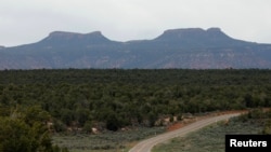 Bears Ears, the twin rock formations which form part of Bears Ears National Monument in the Four Corners region, are pictured in Utah, May 16, 2017. 